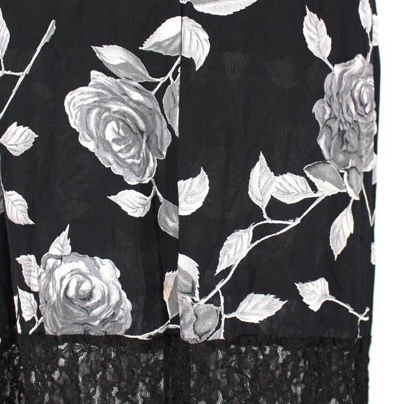 Reformation Black White Floral Lace Trim Hem Satin Maxi Sheath Dress XS Small - Picture 5 of 8